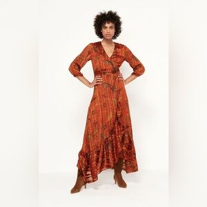 Ba&sh dish dress orange metallic maxi ruffle